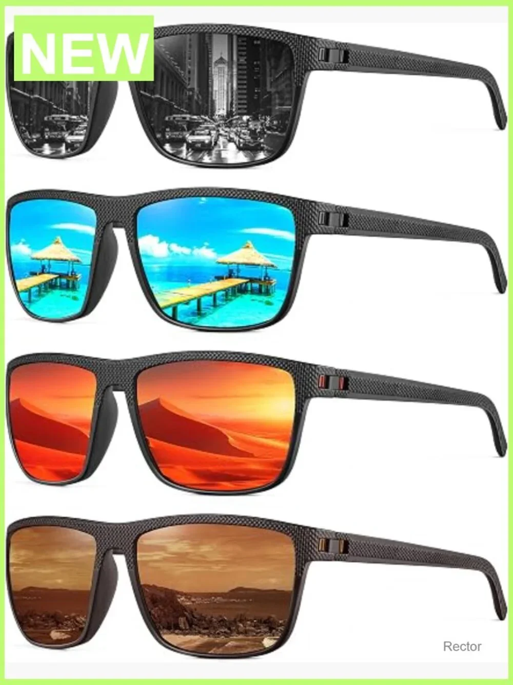 Polarized Sunglasses 4-Pack UV Protection Rectangle Full Frame Men's